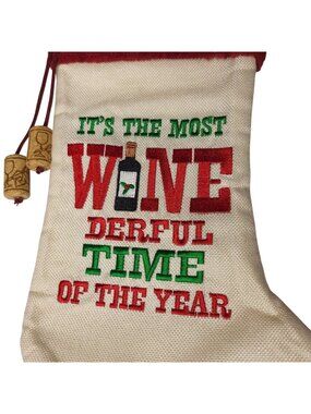 Christmas Stocking 20 In Funny Wine Theme Red Plush Cuff Holiday Time
